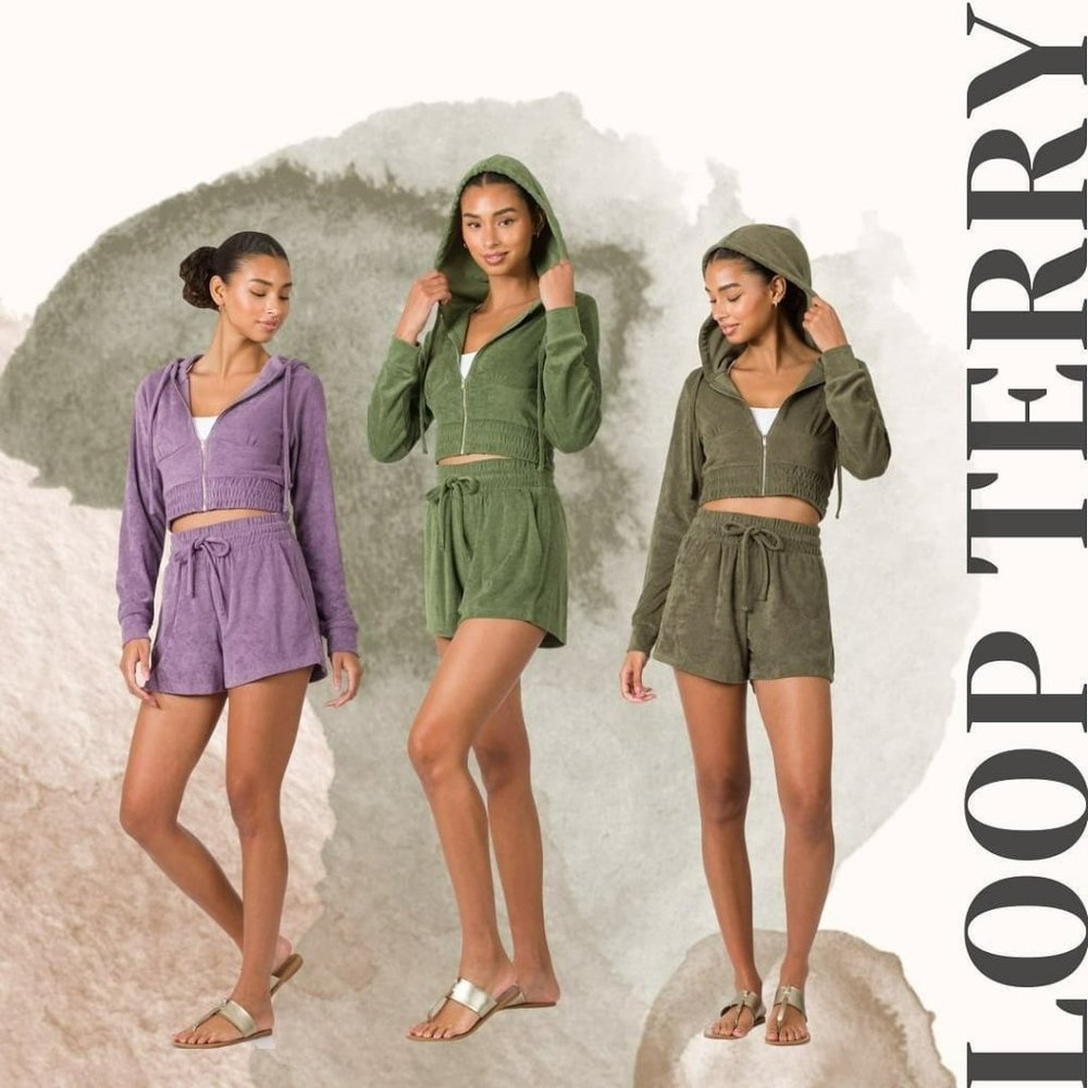 ZENANA loop terry zip hoodie‎ & short set NEW comfy and cute